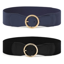 Women Wide Stretchy Waist Belt - 2 Pack Womens Elastic Belts Vintage Wide Cinch Belt for Dress(S,Black+Navy blue)