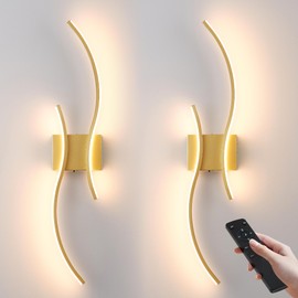 KARTOOSH Battery Operated Wall Sconces Set of Two with Remote Control, Stepless Colors 3000K-6000K & Dimming, LED Gold Wireless Wall Light for Living Room, Hallway, Bedroom, 31.5 Inch (2 Pack)