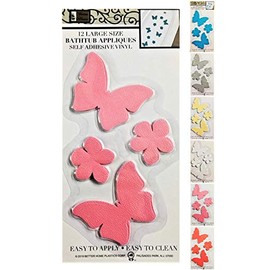 Better Home 12 Butterfly Shape Bathtub/Shower Appliques Safety Non Slip Treads, Latest Decoration Colors (Pink)