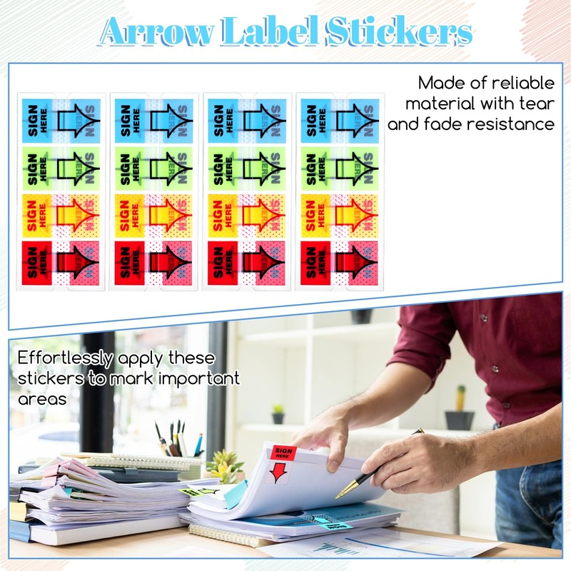 HJZHII 500 Pcs Sign Here Stickers, Adhesive Arrow Labels Stickers