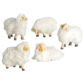 Five Wool Sheep Nativity Figures [Scale 15 cm - for Figures with 15 cm Height] Nativity Scene Accessories, Nativity Scene Supplies / Accessories for Nativity Scenes