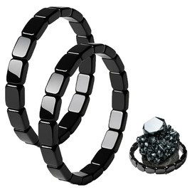 Hemys Hematite Bracelet, Natural Power Stone Adjustable Elastic Legendary Hematite Restore Confidence & Your Edge Health and Healing Power Energy Crystal Beaded Bracelets Jewelry（2 Pcs）