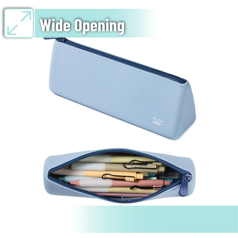 Mr. Pen- Silicone Pencil Case Pouch, Muted Blue, Aesthetic Triangular