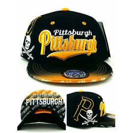 Pittsburgh New Leader Top Pro Flash Youth Kids Jolly Roger Black Gold Era Snapback Hat Cap 19in to 21in Head Size