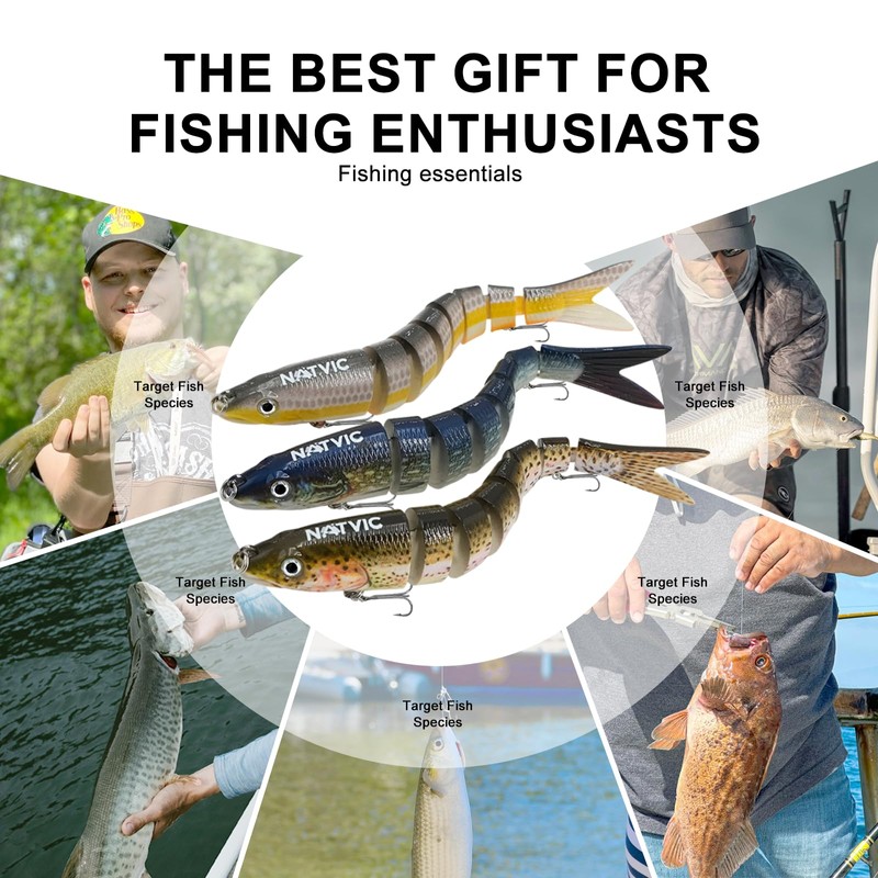 NATVIC Fishing Lure bass Lure, 3D Lifelike Swimbait, Realistic Design