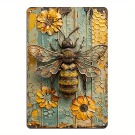 1pc Vintage Tin Sign Bee, Wall Decor Sign, Durable Wall Hanging Plaque, Aluminum Metal Tin Sign, Multipurpose Retro Home & Bar Decor(8x12Inch/20 * 30cm)
