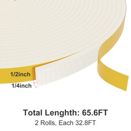 Egofix Weather Stripping Door Seal Strip,White Weatherproof Foam Tape Insulation for Sliding Door, Front Door Frame, Windows (1/2 in x 1/4 in x 65.6Ft)