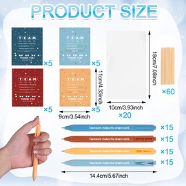 60 Sets Team Appreciation Gifts Bulk for Coworker Employee 60 Team Work Ballpoint Pens 15 Team Inspirational Cards with Bags for Team Building Staff Coworker Teacher Nurse Educator Office Supplies