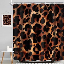 Leopard Tortoise Shell Print Shower Curtain Brown Cheetah Cat Fur Skin