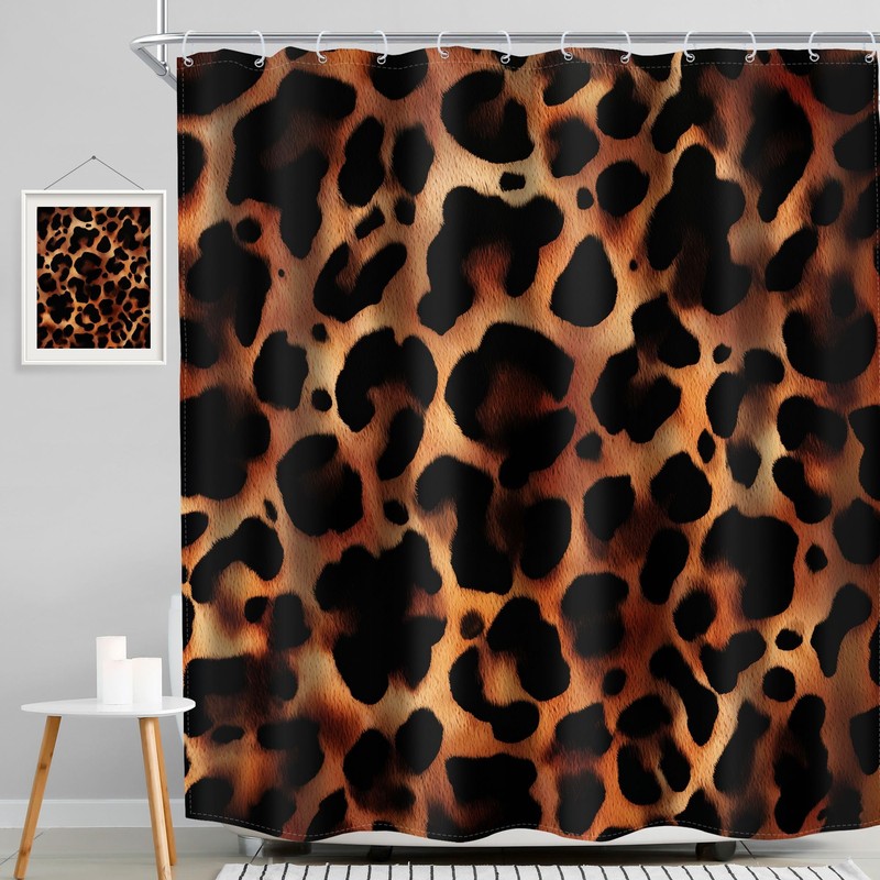 Leopard Tortoise Shell Print Shower Curtain Brown Cheetah Cat Fur