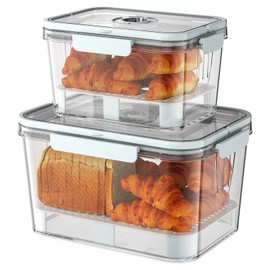 SISAYWEY Bread Box for Kitchen Countertop: 2 Pack Airtight Breadbox Food Storage Container, Portable Large Plastic Clear Container with Lid for Homemade Bread, Toast, Bagel, Donut, Cookies and Fruits