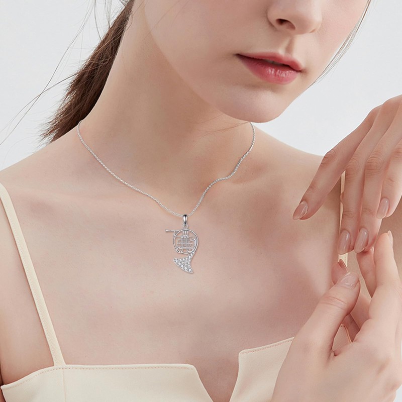 French Horn Necklace Sterling Silver Music Instrument French Horn Jewelry