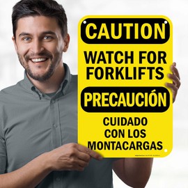 Caution Watch For Forklifts Bilingual Osha Sign, 12x18 Inches, 55 mil thick HDPS (high density polystyrene), Made in USA by My Sign Center