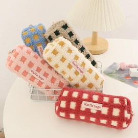 Pencil Case, Cute Pen Case, Fluffy, Pen Pouch, Simple, Zip Pen Case, Stylish, Plush, High School Students, Checkered Pattern, Popular, Multi-functional, Storage Bag, Stationery, Cosmetic Storage, For