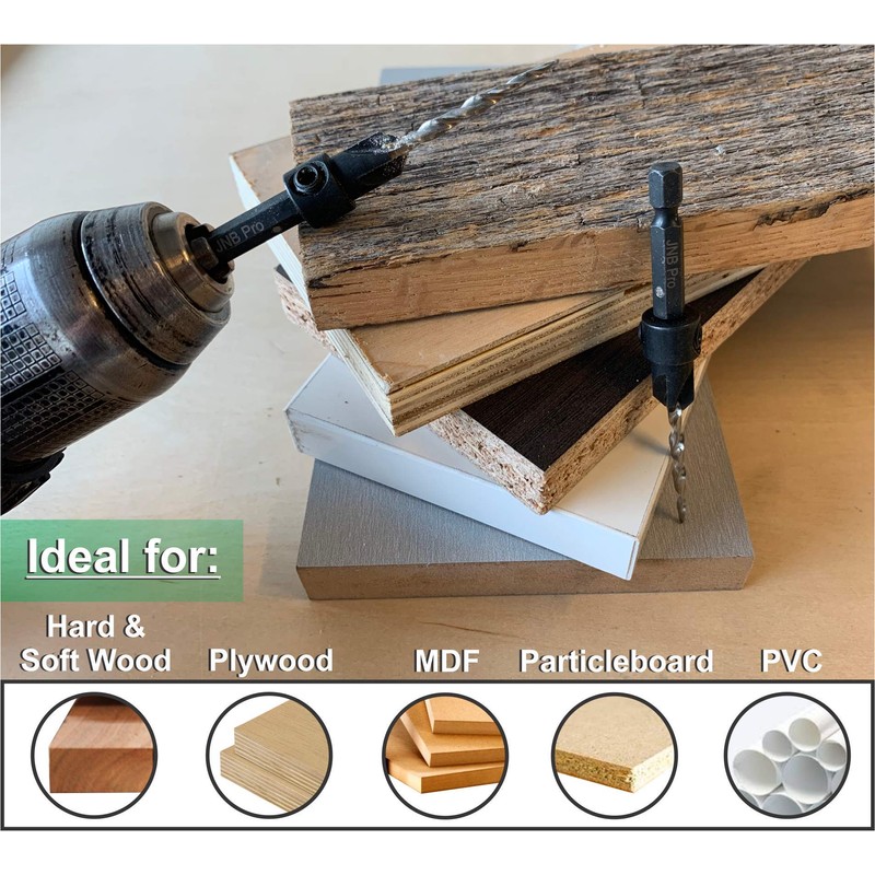 JNB Pro Countersink Drill Bit Set – 8 Tapered Countersink