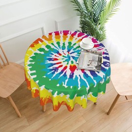 FREEHOTU Colorful Tie Dye Rainbow Peace Round Tablecloth Thicken Desk Cloth Washable Table Cover Table Cloth for Kitchen Daily Dinning Party Tabletop Decor 60 Inch