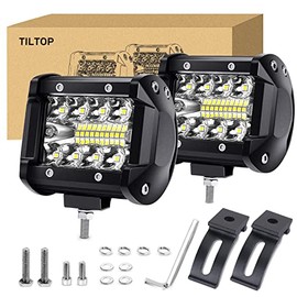 TILTOP LED Pods 4inch LED Light Bar Fog Lights Off-Road Driving Lights 2PCS 120W 1,200LM Triple-Row Flood Spot Combo Waterproof Work Light for Trucks Boat Golf Cart Jeep SUV ATV UTV…