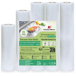 KitchenBoss Rotoli Sottovuoto per Alimenti, 5 Rotoli 28x3/20x1/15x1/300 cm