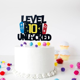 Decoración para tarta de cumpleaños para niños de nivel 10, desbloqueado, nivel 10, desbloqueado, impresionante 2011, decoración para tarta de cumpleaños de videojuegos, 10 cumpleaños