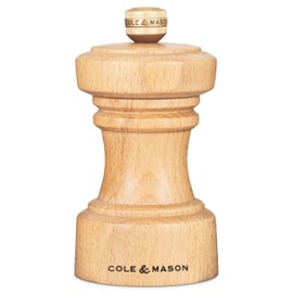 Cole & Mason Hoxton Mill - Table Black Pepper Grinder - Refillable Peppercorn Grinder - Kitchen & Home Accessory - Pepper Mill with Carbon Steel Mechanism - 4'', Natural Beech
