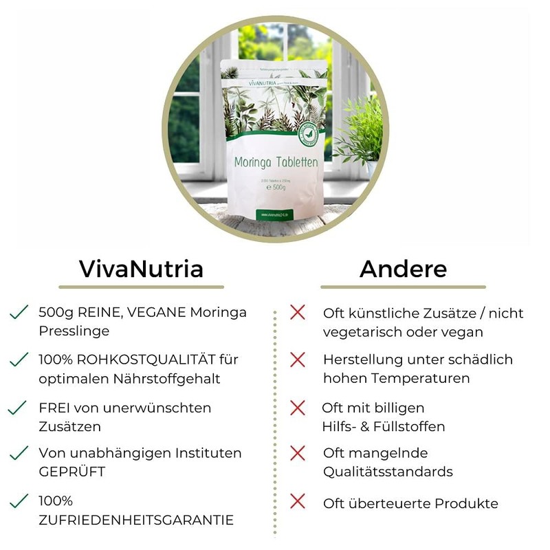 VivaNutria Moringa Pellets 2000 Pieces, 500 g, Raw Food Quality,