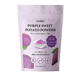 Grelim Polvo De Camote Morado Premium 8 Oz, Ube Natural Puro (Ñame Morado) Polvo Sin Gluten Vegano Sin Ogm Polvo Colorante Alimenticio Morado 227G