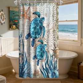 Final Friday Nautical Green Sea Turtles Beach Theme Fabric Shower Curtain Sets Bathroom Blue Ocean Decor with Grommets and Hooks - 36 W x 72 H Inch Teal