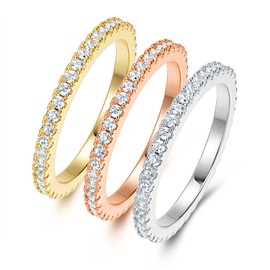 MDFUN Yellow Gold/Rhodium/Rose Gold Plated Cubic Zirconia Wedding Eternity Ring Bands 3 PCS Set (6)