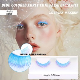BERSHNOR Blue Colored Lashes Curly Wispy Blue Eyelashes 3D Volume Cute False Lashes Corlorful Fake Eyelashes