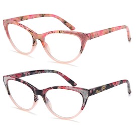 YTDBNS Cat Eye Reading Glasses for Women, 2 Pack Blue Light Blocking Readers, Lightweight Anti-Glare Eyeglasses with Spring Hinges for Reading and Computer Use