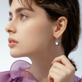 VONALA Moon Phase Earrings Sterling Silver Red/Green/Blue/Purple Crescent Moon Phase Earrings for Women Moon Jewelry Gift for Women Teen Girls Mother Wife, Silver, Moonstone