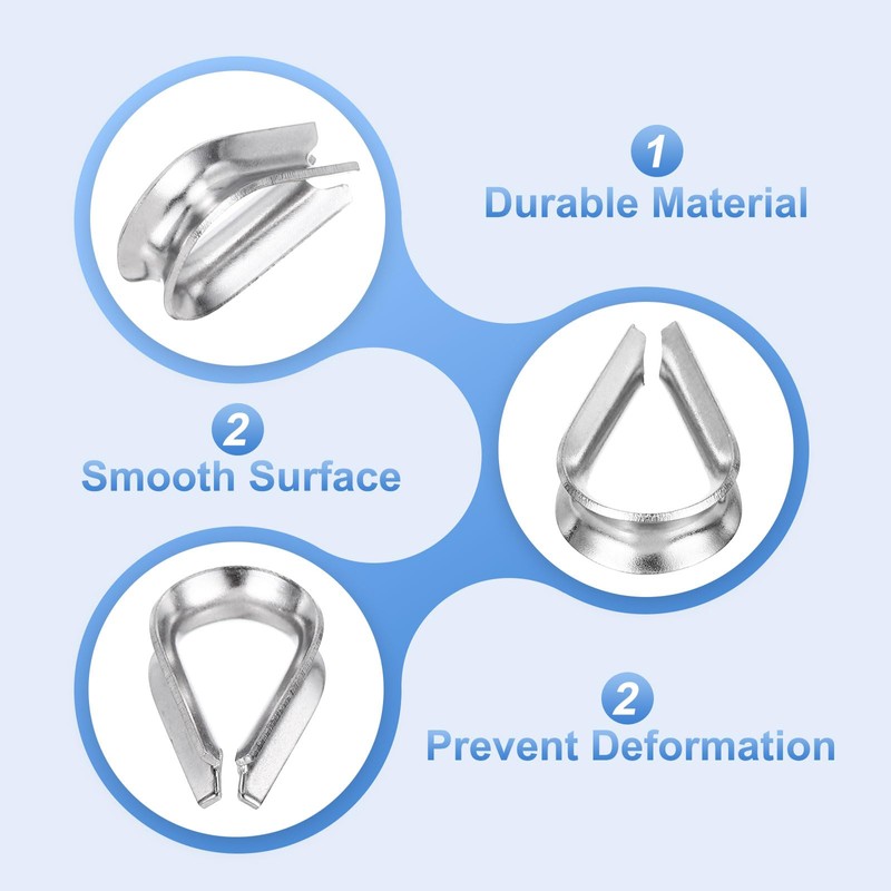 sourcing map Rope Thimble 3/16"(4mm) Diameter M4 Stainless Steel Wire