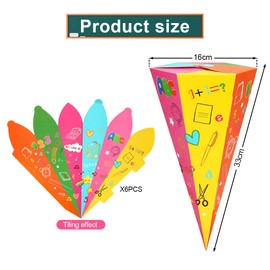 Pack of 6 sibling school cones, 33 cm, foldable sugar bag for first day of school, school cone for school, gift wrapping, school cone, girls sugar bag, small for children, girls party