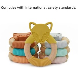 Mordedera para Bebé en forma de zorro | Bambú Natural y Silicón Grado Alimenticio | Sin BPA, Suave y Ecológica colro verde