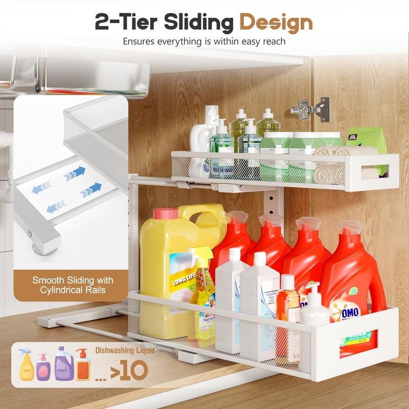 2 Pack 17IN Depth Under Sink Storage Organizer, Large 2-Tier