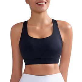 RUNNING GIRL Sports Bras for Women,Medium Impact Criss Cross Back Molded Cup Black Sports Bra Yoga Workout Bra(WX3122Black_L)