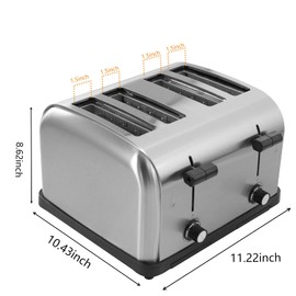 Clivia Commercial Toaster for Restaurant, 4 Slice Toaster Heavy Duty Commercial Pop-Up Toaster, Stainless Steel Toaster Ovens