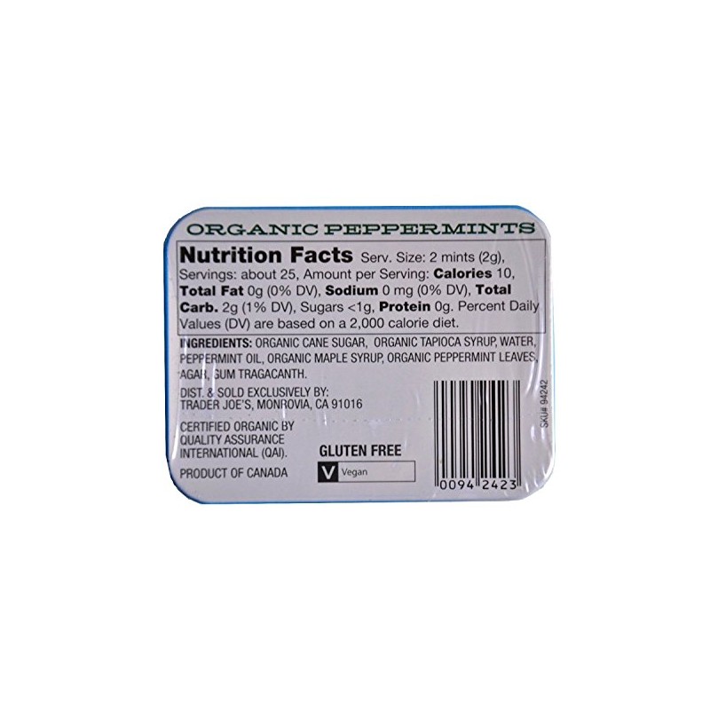 Trader Joe's Organic Peppermints, 1.41 oz Tin (Pack of 2)