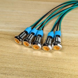 Gebildet 5pcs 8mm 3V-4.5V-5V-6V-7.5V-9VDC Energy Saving LED Metal Indicator Light Waterproof Signal Lamp with Wire(Orange)