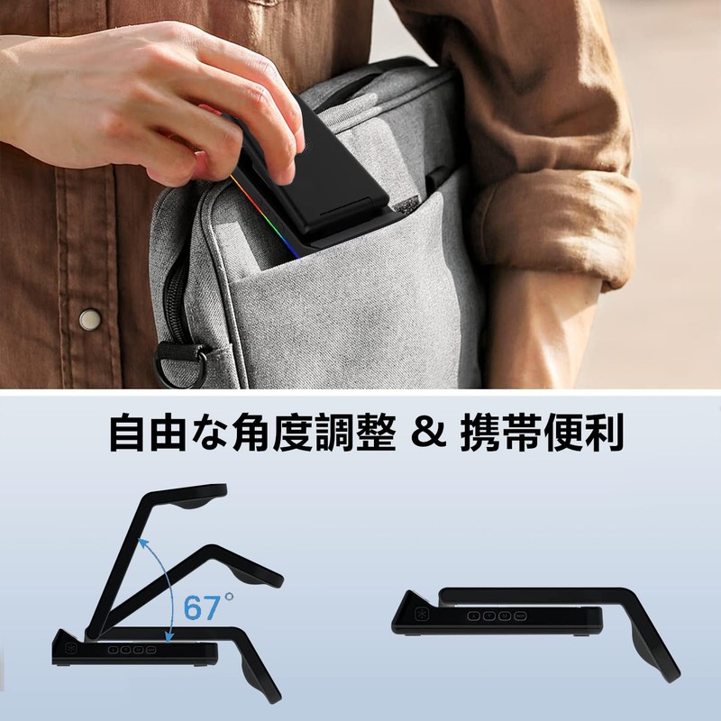Lishang ワイヤレス充電器 3in1 折りたたみ式 15W急速充電【アラーム/クロック付き】ワイヤレス充電スタンド 置くだけ充電器 スマホ・エアポッズ・アップルウォッチに同時に充電 スタンド ナイトライト付け