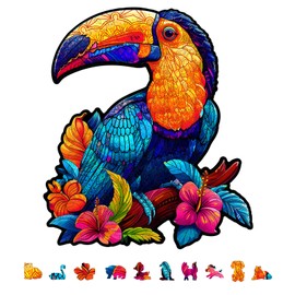 GLOBLELAND Pack of 200 Tropical Toucan Wooden Puzzles for Adults 280 x 323 mm / 11 x 12.7 Inch Wooden Puzzle for Adults Colourful Unique Animal Shape Wooden Puzzle