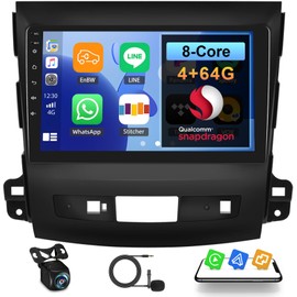 4+64G 8-Core Qualcomm Android 15 Car Stereo for Mitsubishi Outlander 2008-2015 with Wireless Carplay, 9'' Touchscreen Car Radio with WiFi Mirror Link GPS Bluetooth 5.1 FM RDS DSP EQ SWC