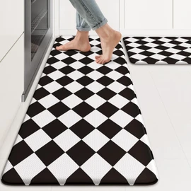 KIMODE Anti Fatigue Kitchen Mats for Floor, Farmhouse Rugs for Kitchen Floor, Kitchen Floor Mat Non Slip, Cushioned Standing Mat for Laundry Office Sink Desk Black and White Diamond 17"x47"+17"x29"