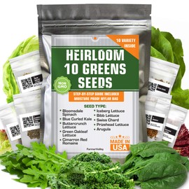 Heirloom Non-GMO Lettuce and Greens Seeds Variety Pack for Outdoor and Indoor Gardening & Hydroponics, 5000+ Seeds - Kale, Butter, Oak, Spinach, Romaine Bibb & More