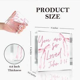 Pink Bow Room Decor, Inspirational Bible Verse Quotes, Christian Gifts for Women, Coquette Aesthetic Bow Dorm Decoration, Office Decor for Women, Acrylic Office Desk Accessories Decoration-John 3:16