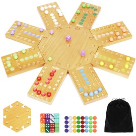 Marble Board Game,Wooden Board Game for 6-8 Players,Portable Design Marble Game with 32 Marbles 16 Dice, Family Game Night Gift for Kids & Adults