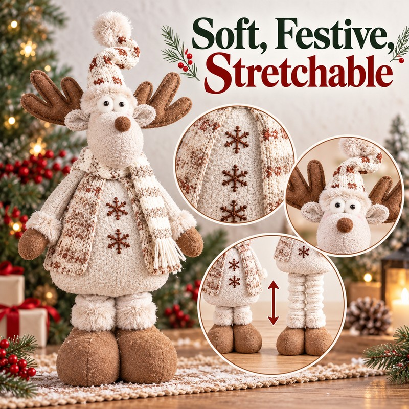 Christmas Snowman Stretch Doll – Creative Knitted Elk Doll for