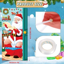 Konsait Christmas Party Decorations, Christmas Door Cover Banner, Funny Restroom Santa Door Cover Bathroom Backdrop for Christmas Door Decorations Christmas Party Supplies