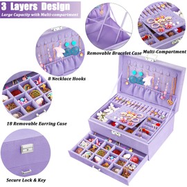 Jewelry Boxes for Women Violet Velvet Jewelry Organizer with Lock,Teen Jewelry Organizers and Storage Earring and Necklace Holder Organizer Box Womens Jewelry Box for Necklaces Earrings Rings Bracelet