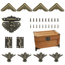 MOROBOR Jewelry Box Antique Heart-Shaped Lock Latch Hasp Hinges Box Corner Protectors Kit for DIY Jewelry Box Bronze, Wood Case Jewelry Chest Storage Box Feet Leg Corner Protector, Box not Included